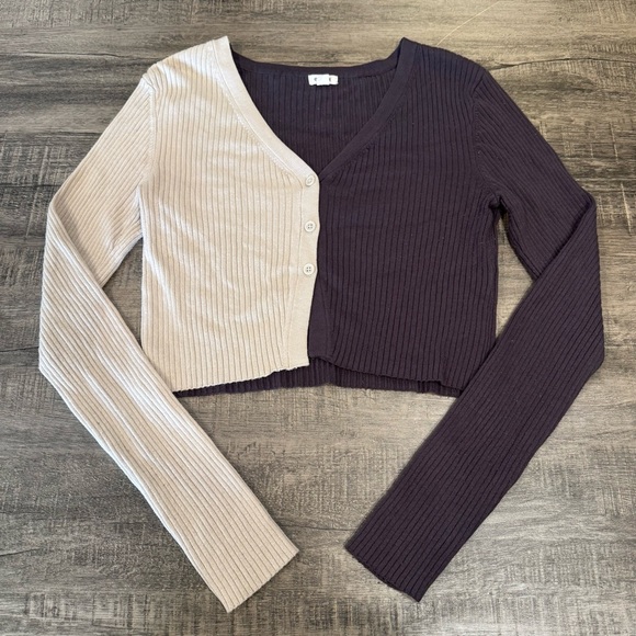 Garage Blue and Gray Two tone Cropped Cardigan Sweater - Picture 1 of 6